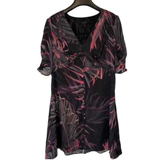 All Saints Demi Black and Floral Mini Dress Size 8 - Picture 3 of 16